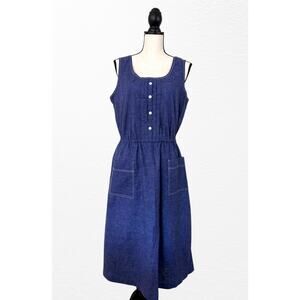 Vintage 1980s Walden Classics Chambray Pintuck Dress, Size 16